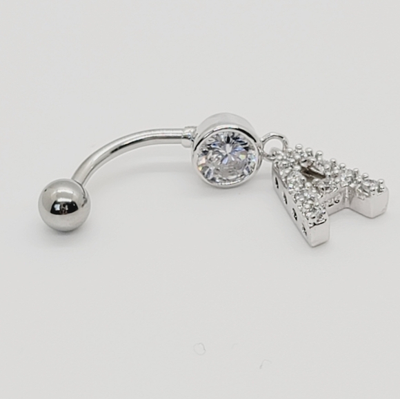 New 925 Sterling Silver Initial belly button ring "A" - Picture 4 of 4